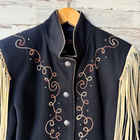 Vintage North American Frontier Western Wool Jacket Fringe Embroidered sz S USA - Picture 4 of 12